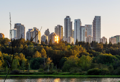 picture of Vancouver skyline as seen from a park in Burnaby